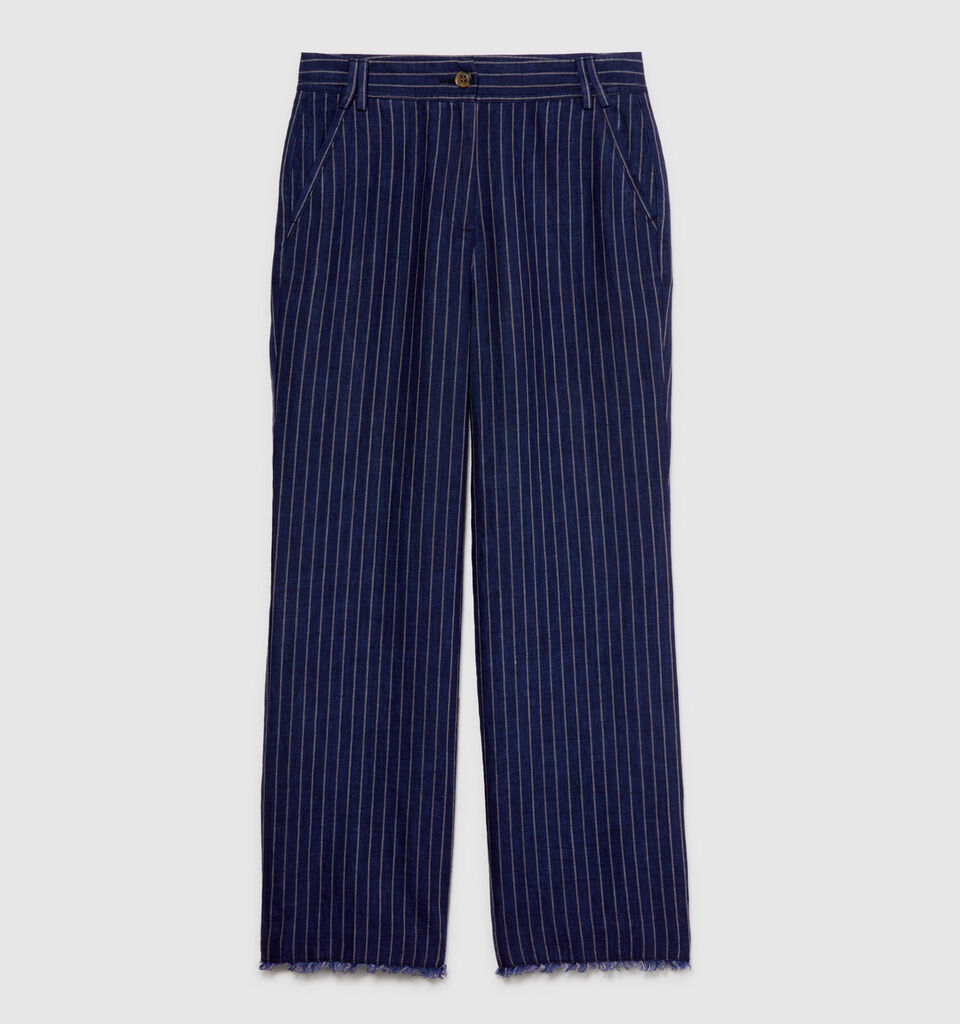 Pinstripe trousers in 100% linen - women's regular fit trousers - Dark Blue | Sisley image number 6